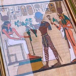 VTG 80s Egyptian FOLK ART PAINTING HOME DECOR 90s